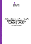 Plan details for the Business Menu Plan Life or Critical Illness Cover